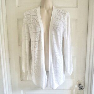 LOFT White Openwork Knit Open Cardigan M